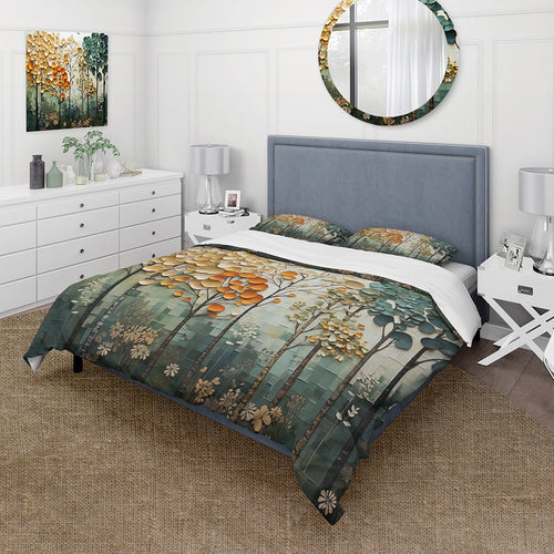 Orange Green Trees Canopy Patchwork I - Duvet Cover Set