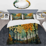 Orange Green Trees Canopy Patchwork III - Duvet Cover Set