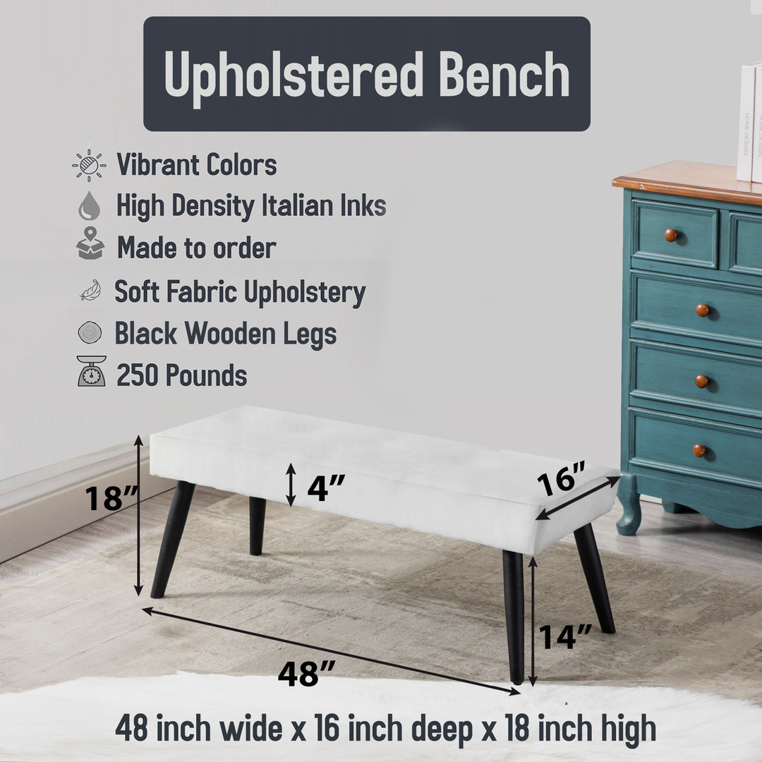 Coastal Landscape Minimal In Blue - Upholstered Accent Bench