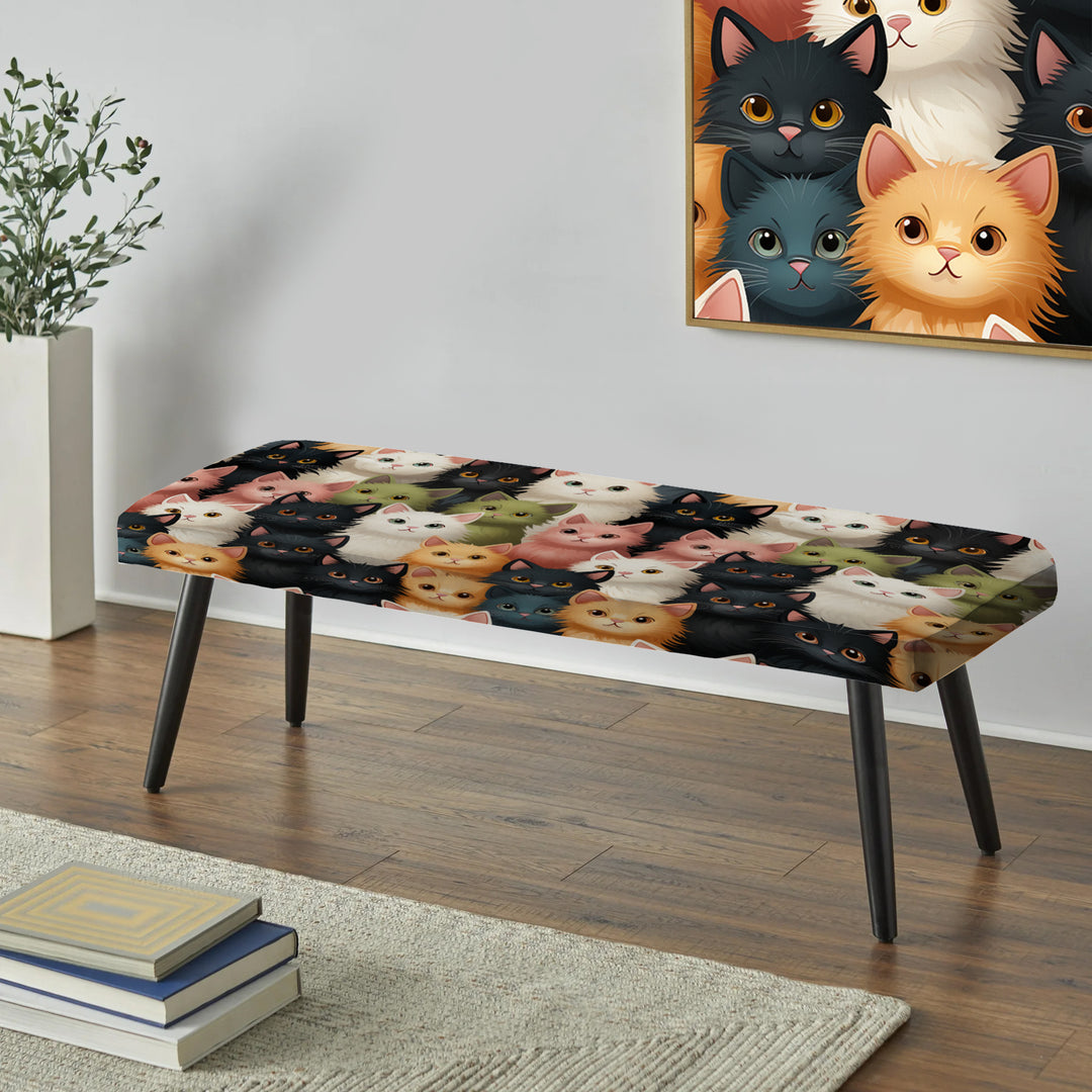 Pink And Black Cat Pattern For Nursery - Upholstered Accent Bench
