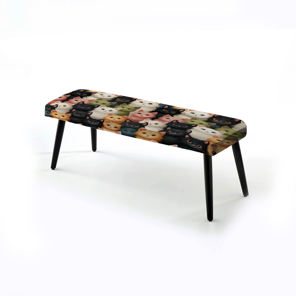 Pink And Black Cat Pattern For Nursery - Upholstered Accent Bench