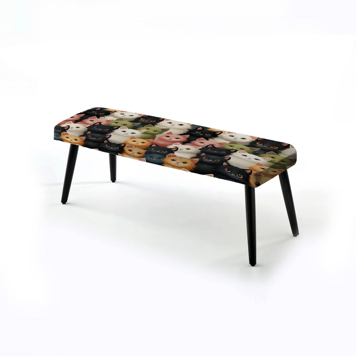 Pink And Black Cat Pattern For Nursery - Upholstered Accent Bench