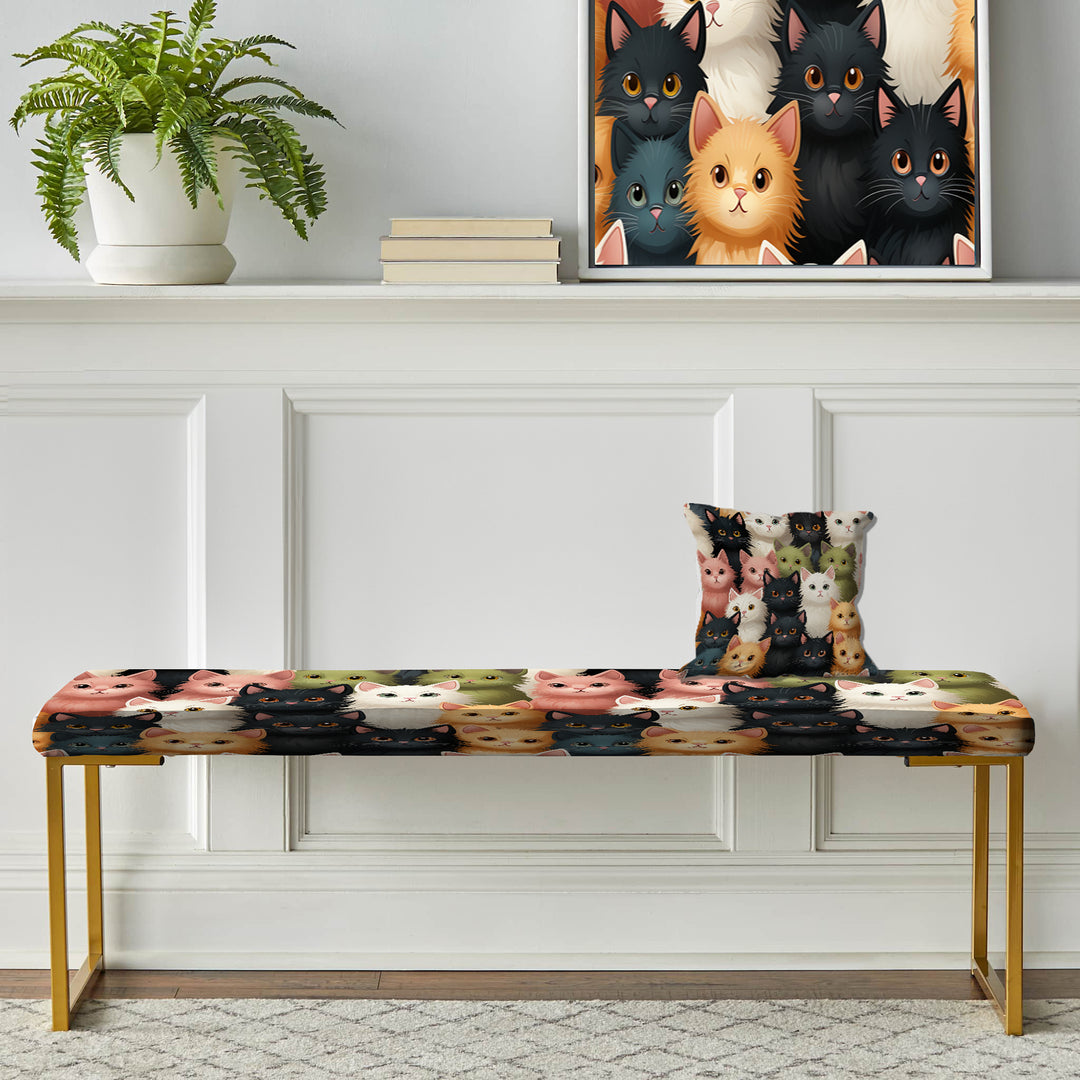 Pink And Black Cat Pattern For Nursery - Upholstered Accent Bench