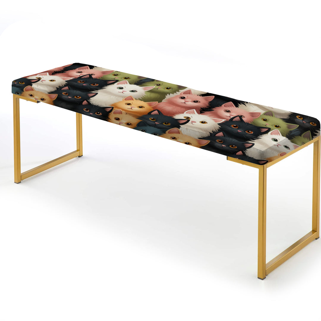 Pink And Black Cat Pattern For Nursery - Upholstered Accent Bench