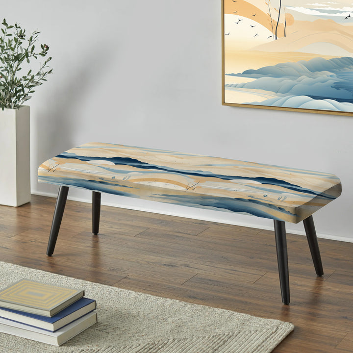 Coastal Landscape Minimal In Blue - Upholstered Accent Bench