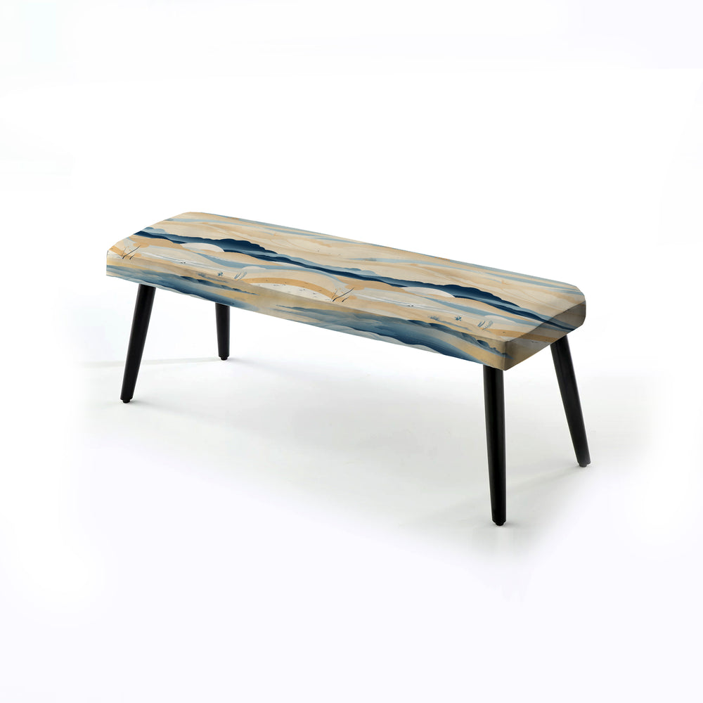 Coastal Landscape Minimal In Blue - Upholstered Accent Bench