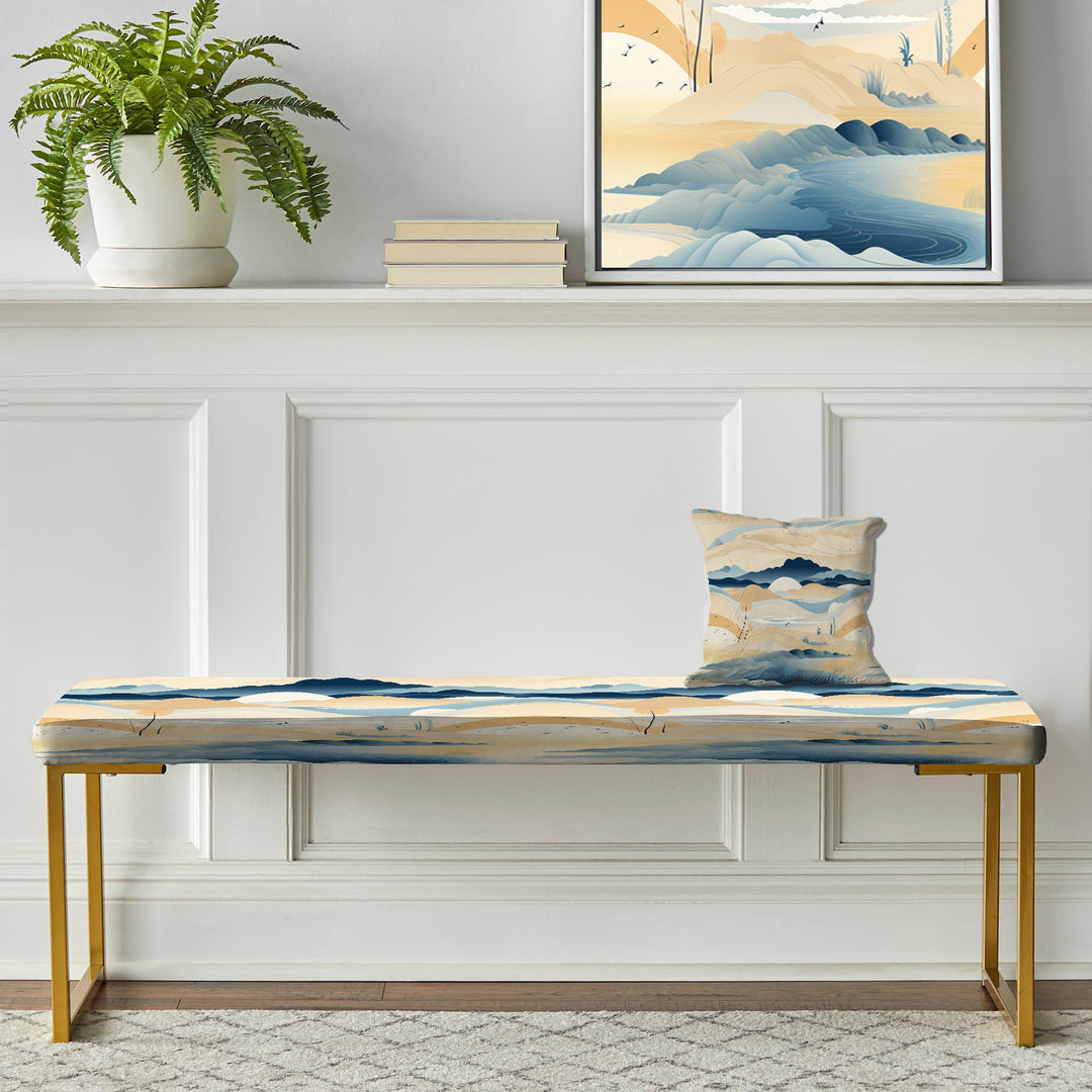 Coastal Landscape Minimal In Blue - Upholstered Accent Bench