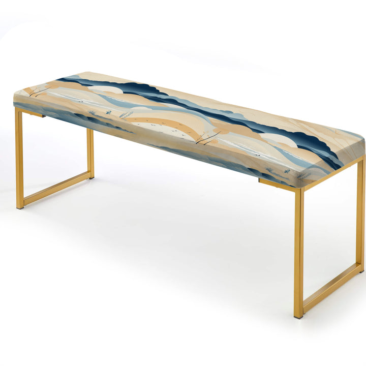 Coastal Landscape Minimal In Blue - Upholstered Accent Bench