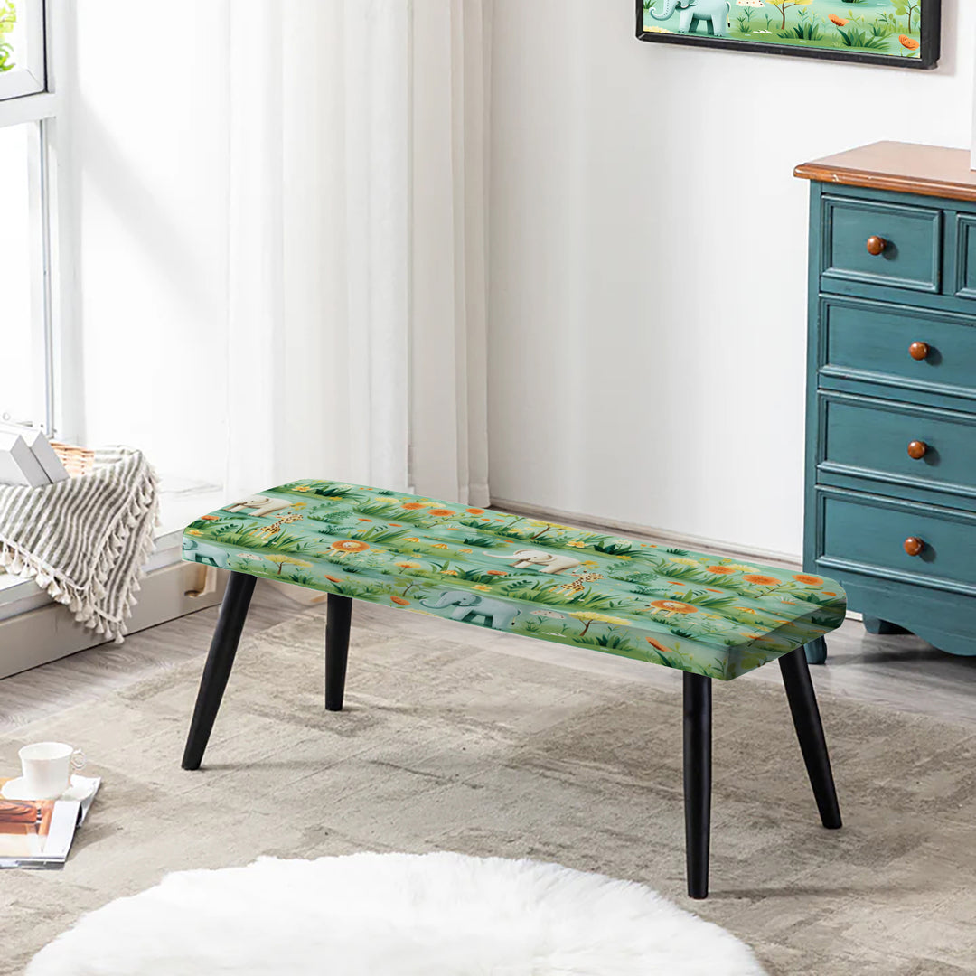 Cartoon Jungle Safari Animal Print For Kids Bedroom - Upholstered Accent Bench
