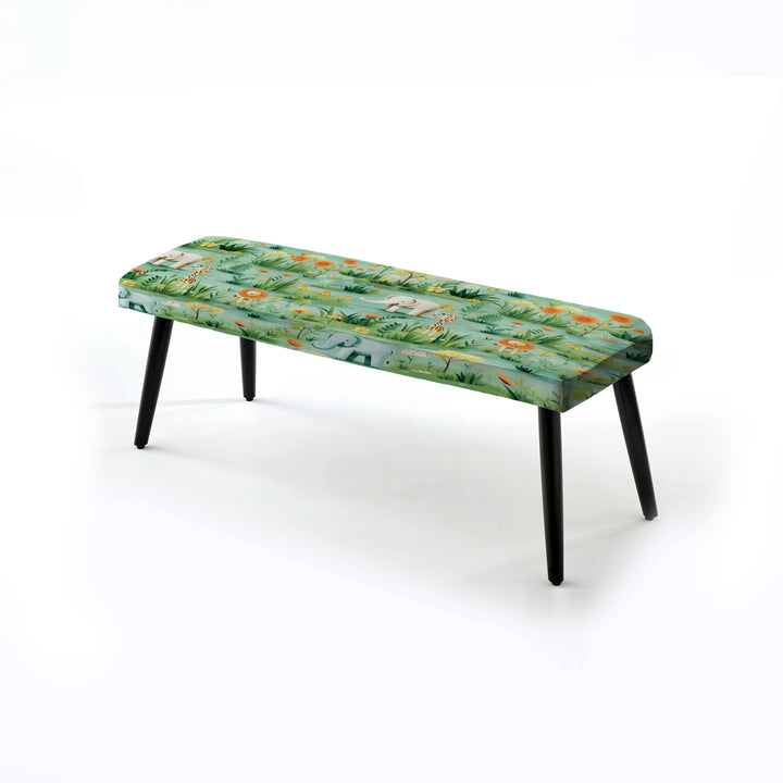 Cartoon Jungle Safari Animal Print For Kids Bedroom - Upholstered Accent Bench