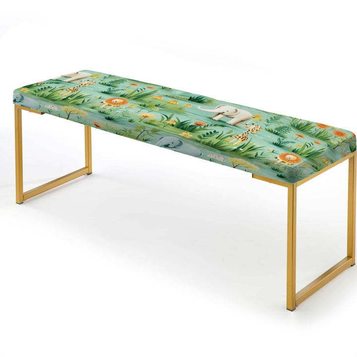 Cartoon Jungle Safari Animal Print For Kids Bedroom - Upholstered Accent Bench