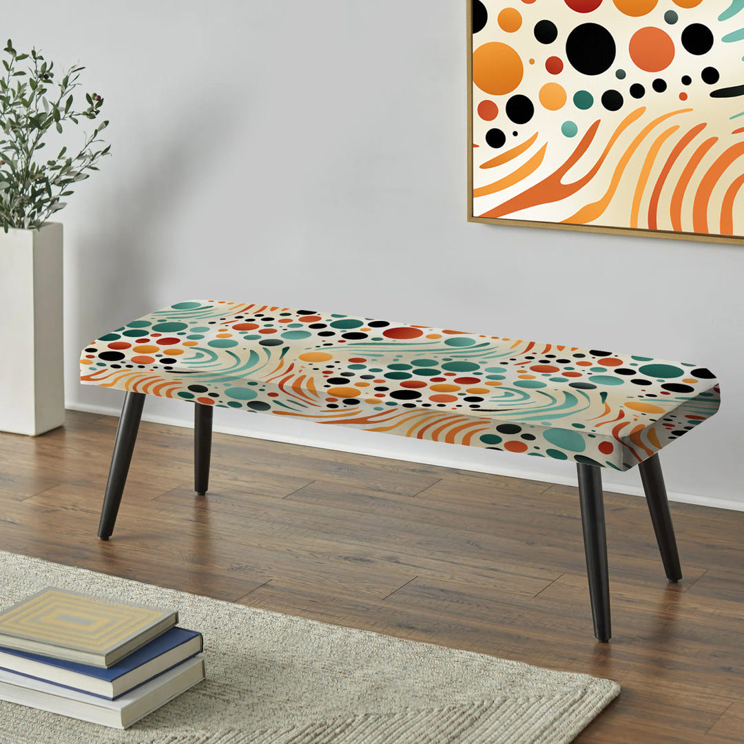 Multicolor Mid Century Pattern On Beige - Upholstered Accent Bench