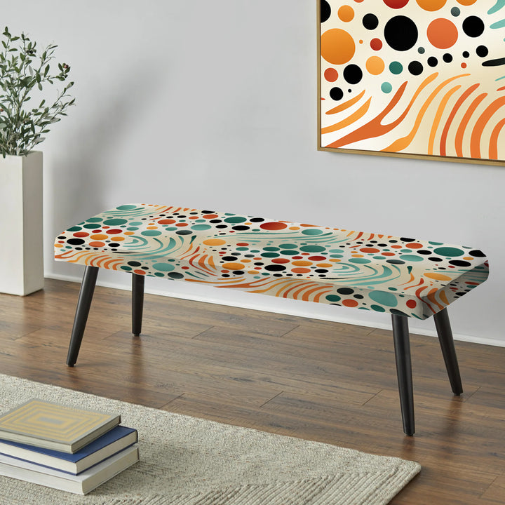 Multicolor Mid Century Pattern On Beige - Upholstered Accent Bench