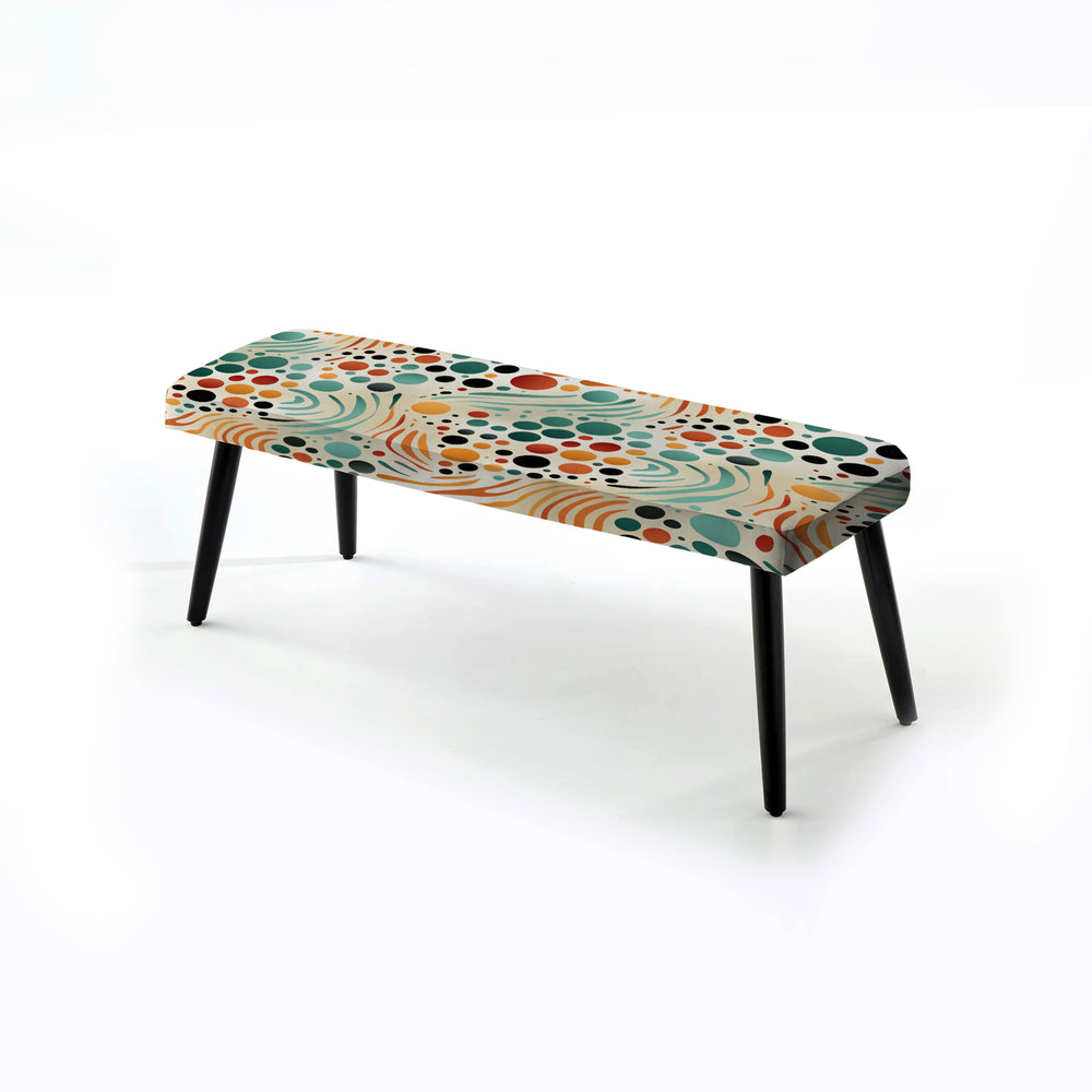 Multicolor Mid Century Pattern On Beige - Upholstered Accent Bench