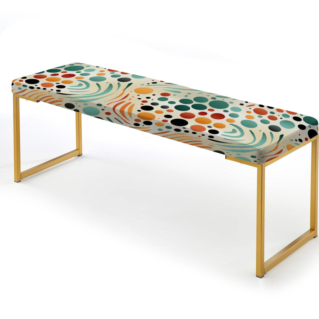 Multicolor Mid Century Pattern On Beige - Upholstered Accent Bench