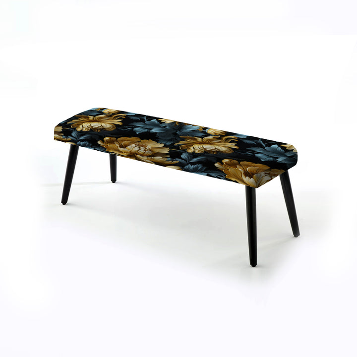 Dark Blue And Golden Gilded Damask Glamour - Upholstered Accent Bench