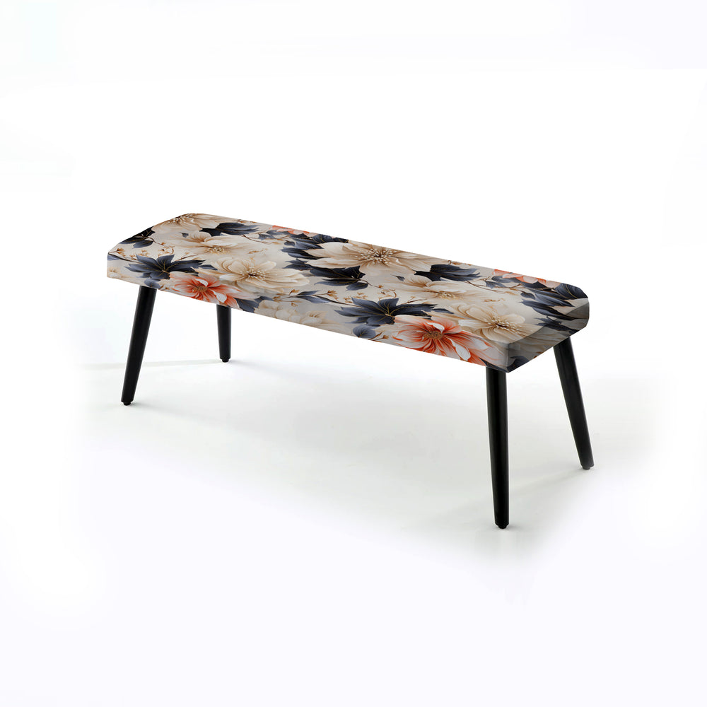 Blue And Beige Coastal Tranquil Florals Collage Unveiled - Upholstered Accent Bench
