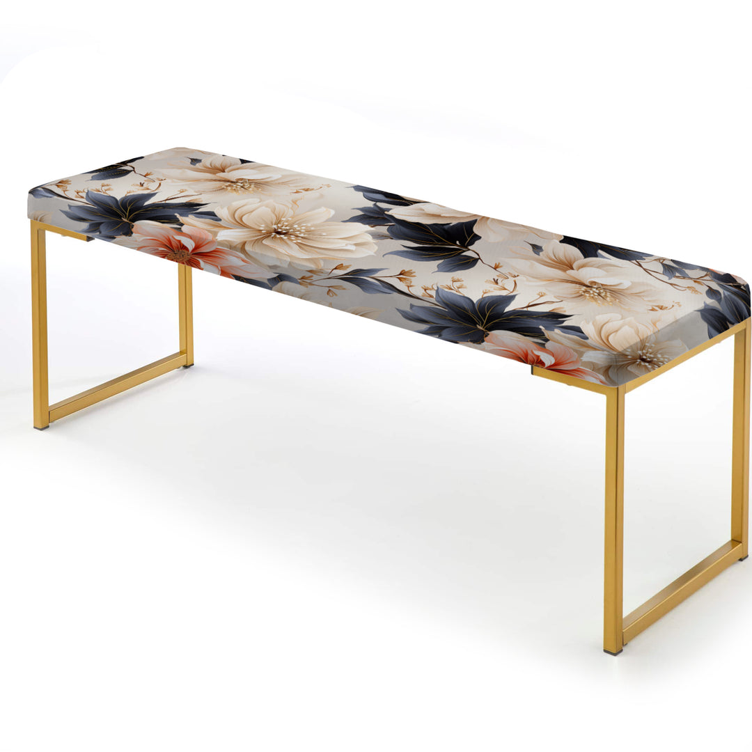 Blue And Beige Coastal Tranquil Florals Collage Unveiled - Upholstered Accent Bench