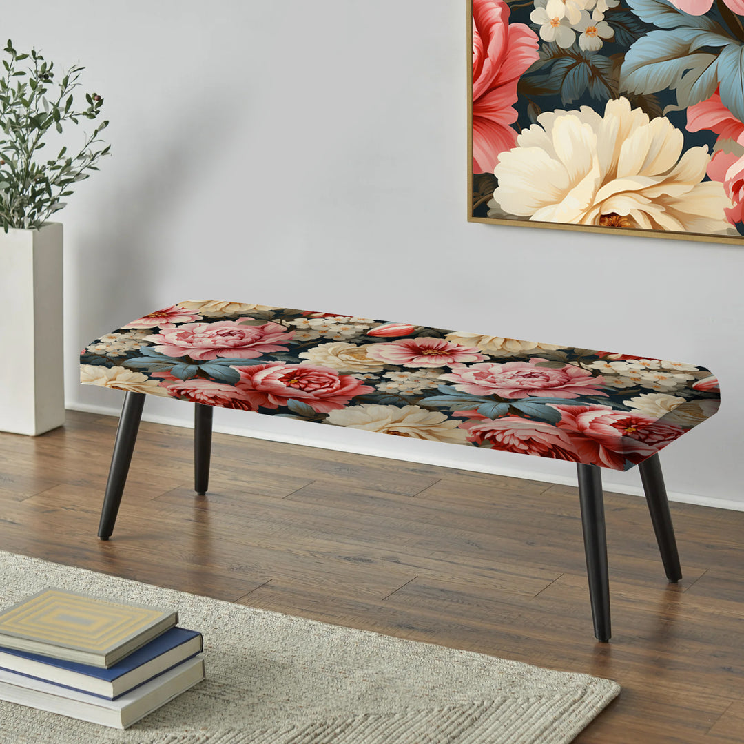 Pastel Pink And Beige Garden Floral Pattern - Upholstered Accent Bench