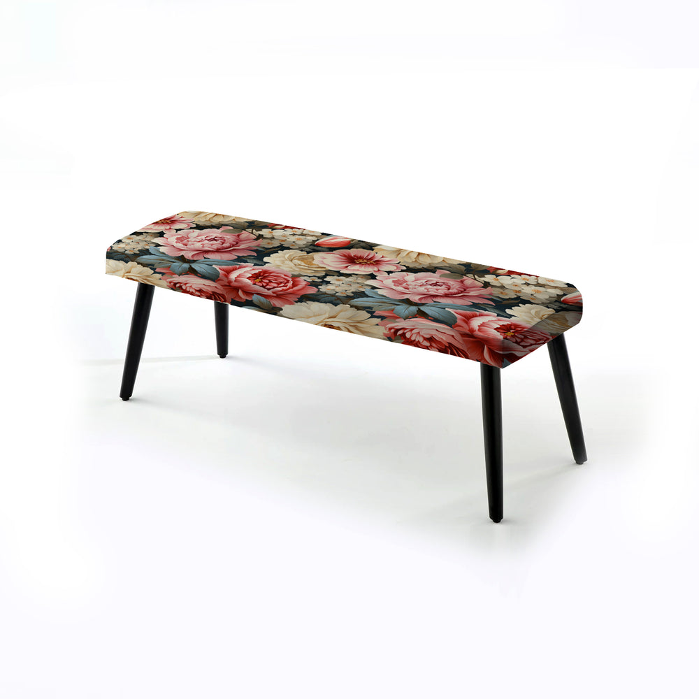 Pastel Pink And Beige Garden Floral Pattern - Upholstered Accent Bench