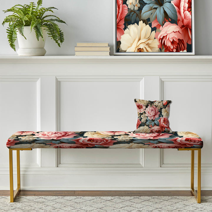 Pastel Pink And Beige Garden Floral Pattern - Upholstered Accent Bench
