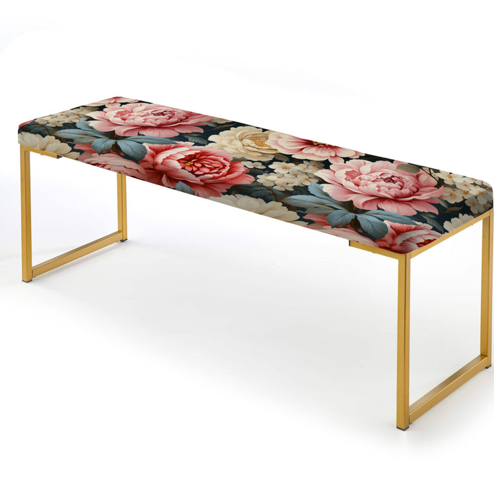 Pastel Pink And Beige Garden Floral Pattern - Upholstered Accent Bench
