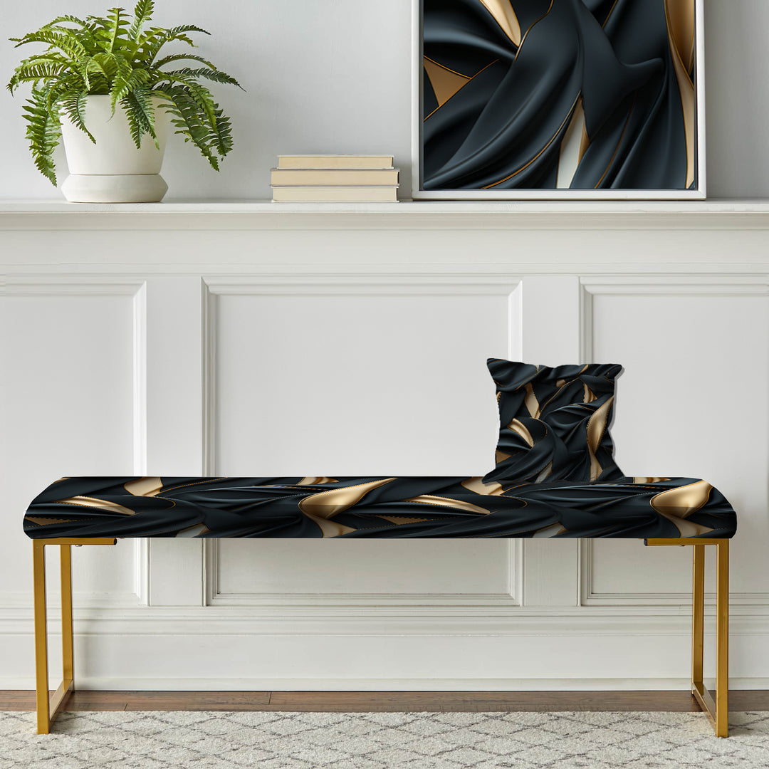 Glamour Noir And Gold Harmony - Upholstered Accent Bench