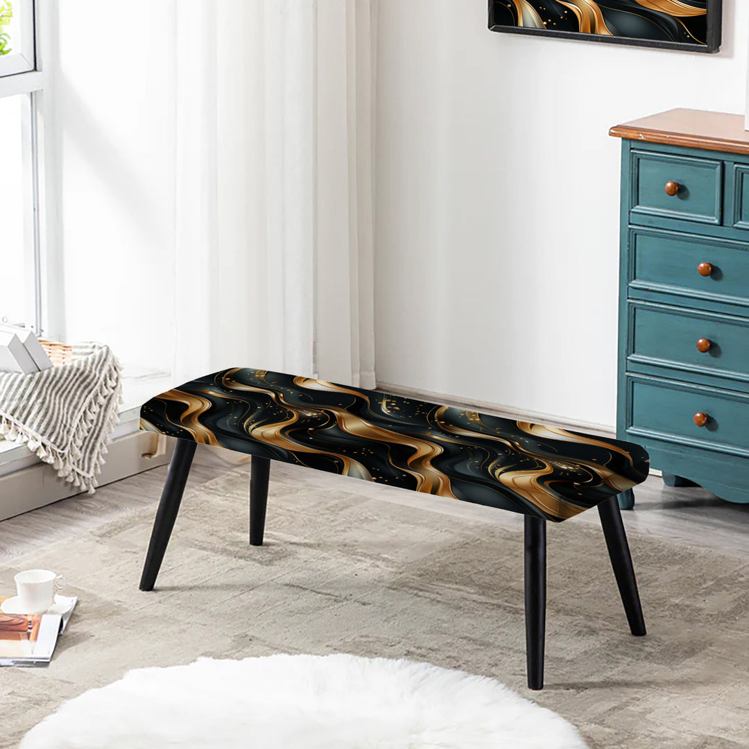 Midnight Charm Gold And Black - Upholstered Accent Bench