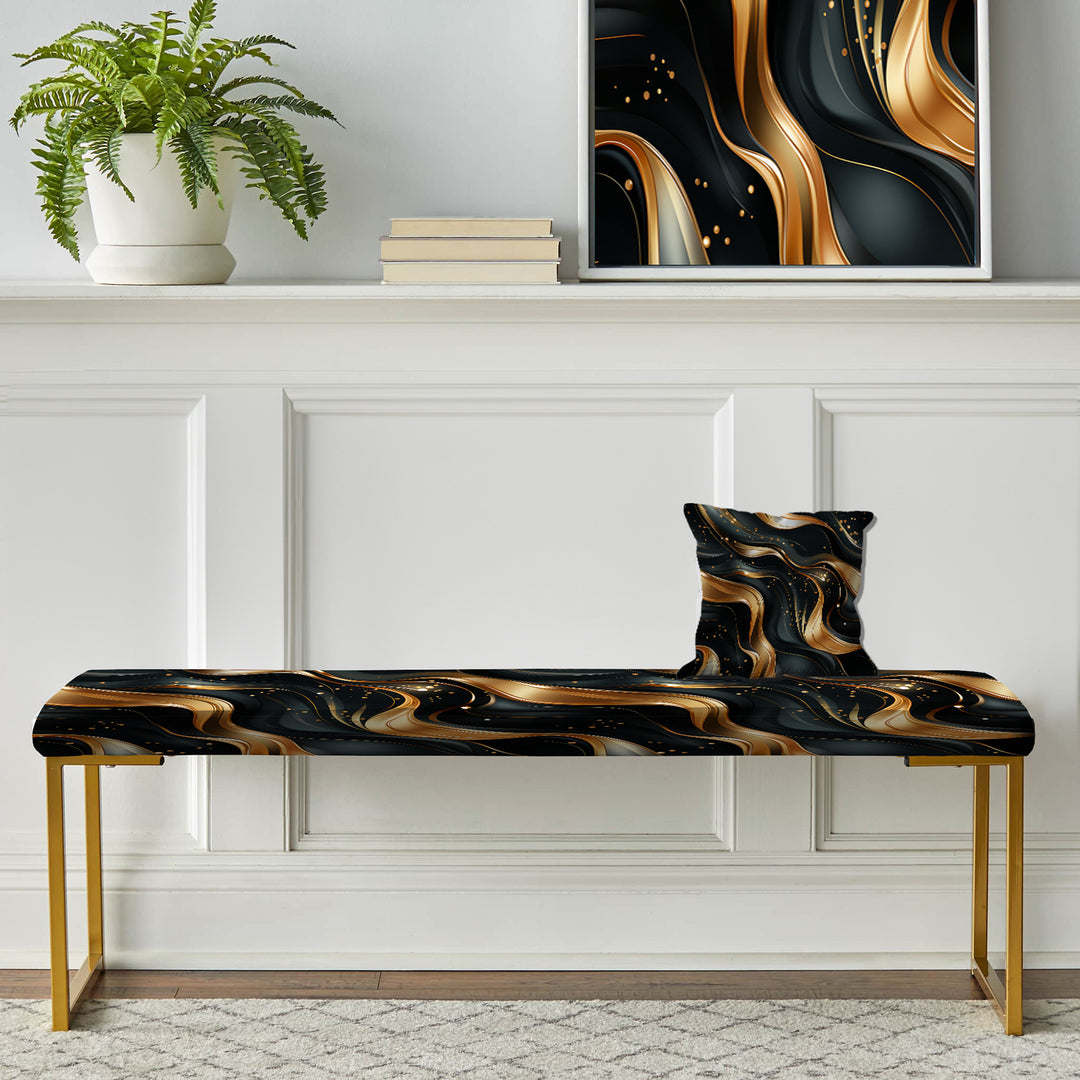 Midnight Charm Gold And Black - Upholstered Accent Bench