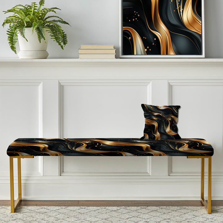 Midnight Charm Gold And Black - Upholstered Accent Bench
