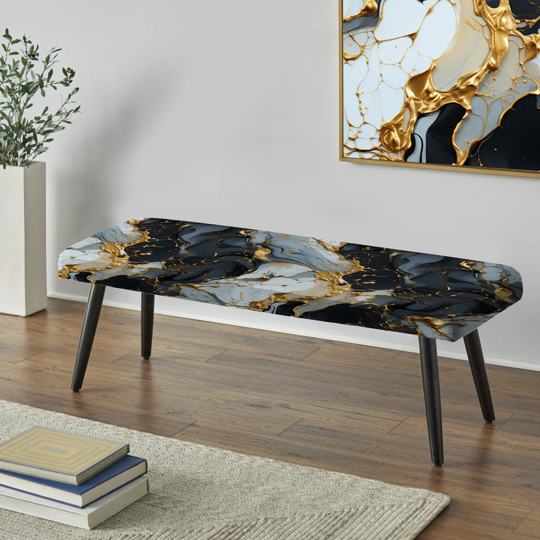 Gilded Gold And Black  Luxe Marble Splendor - Upholstered Accent Bench