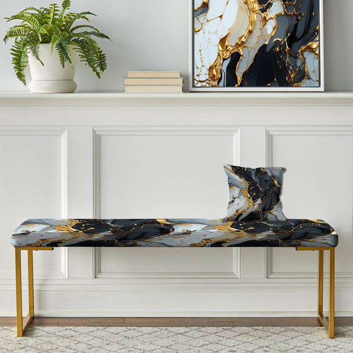 Gilded Gold And Black  Luxe Marble Splendor - Upholstered Accent Bench
