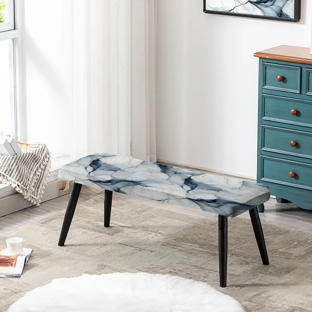White And Grey Marble Harmony Pattern - Upholstered Accent Bench