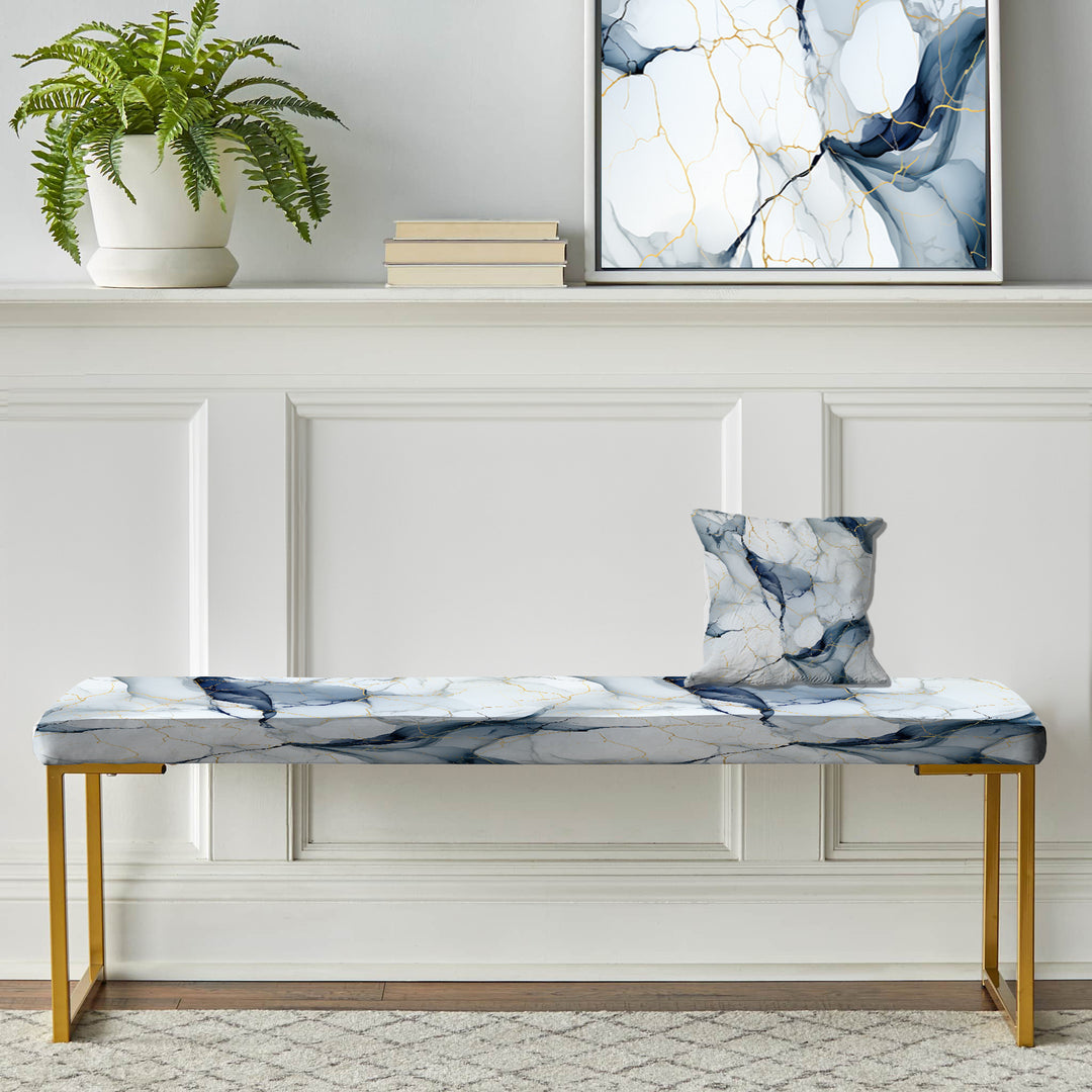 White And Grey Marble Harmony Pattern - Upholstered Accent Bench