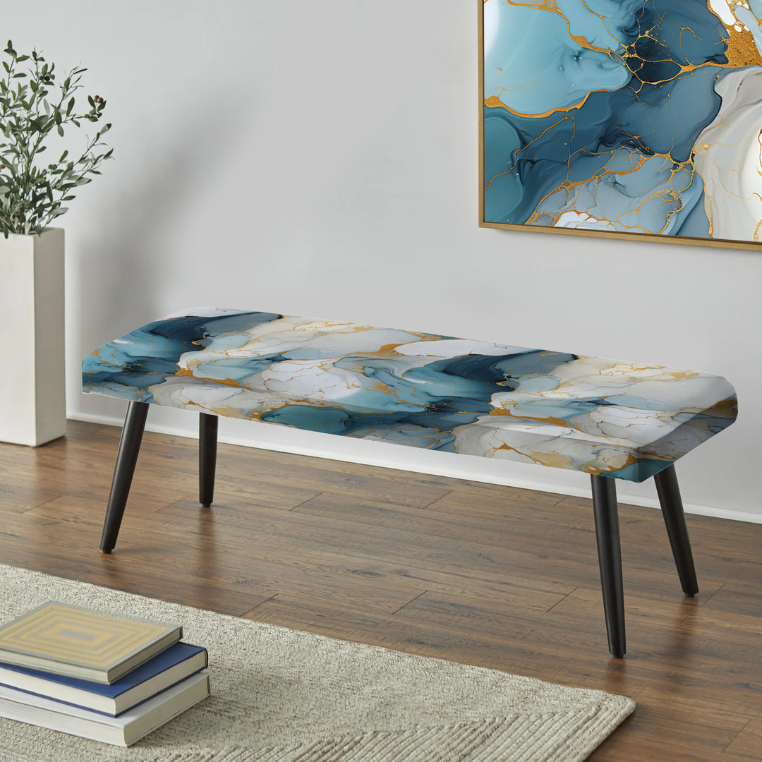 Zen Blue And White Marble - Upholstered Accent Bench