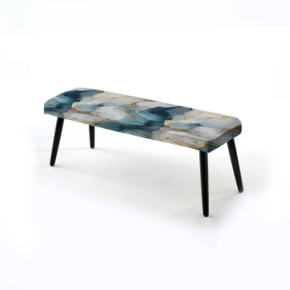 Zen Blue And White Marble - Upholstered Accent Bench