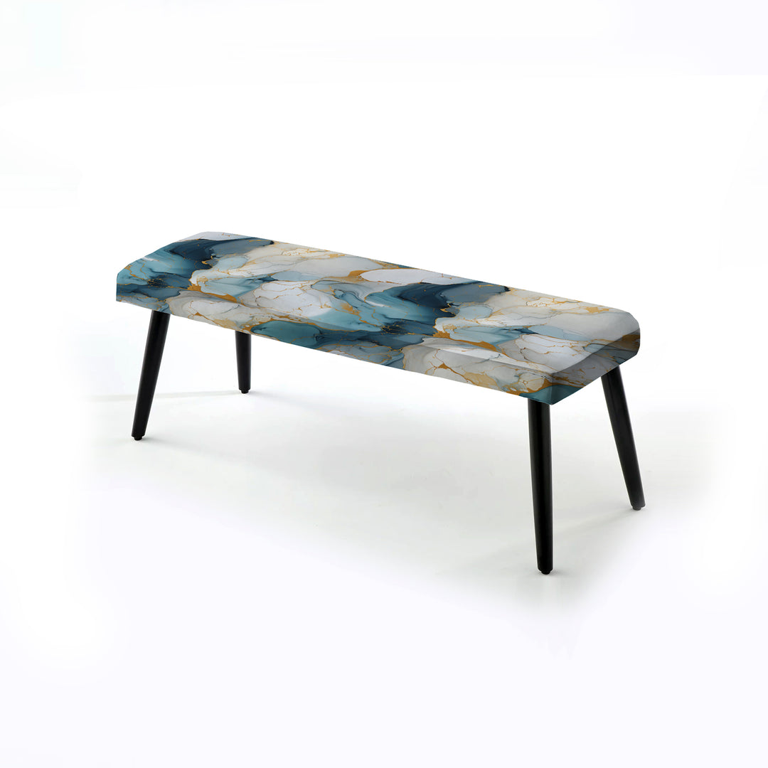 Zen Blue And White Marble - Upholstered Accent Bench