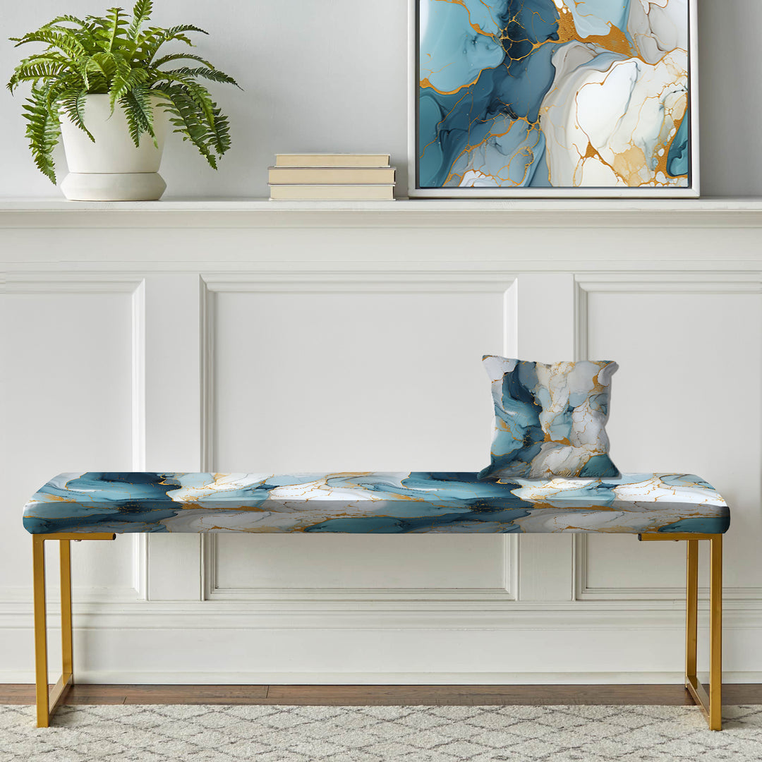 Zen Blue And White Marble - Upholstered Accent Bench