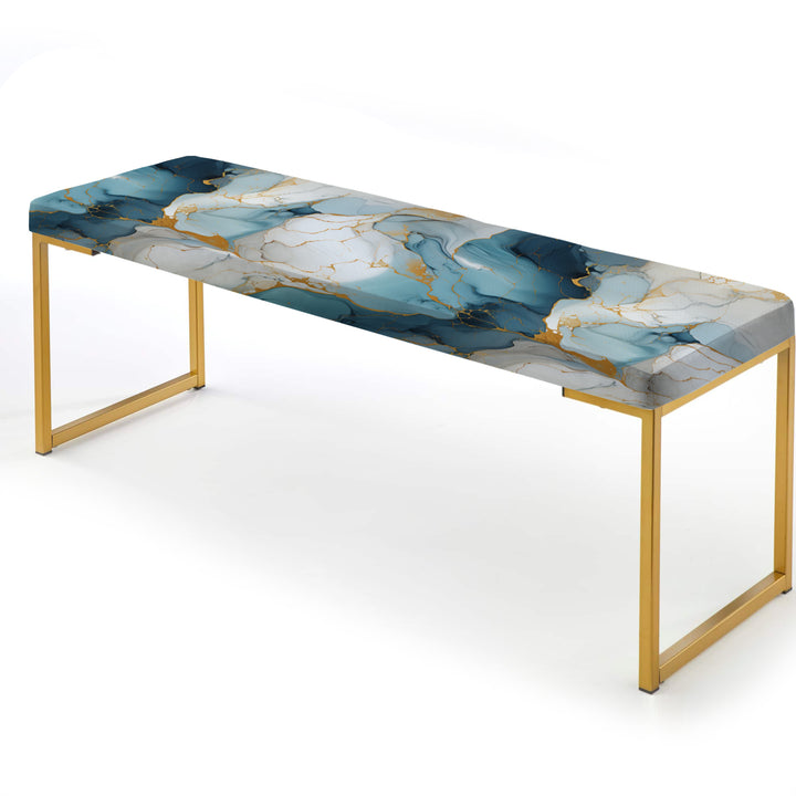 Zen Blue And White Marble - Upholstered Accent Bench