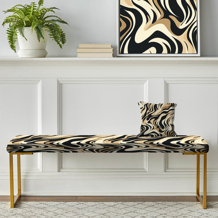 Mocha Zebra Stripes Striped Pattern - Upholstered Accent Bench