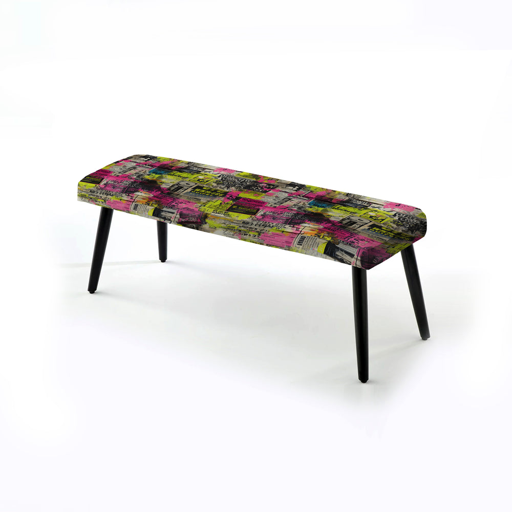 Popart Neon Newspaper Collage - Upholstered Accent Bench