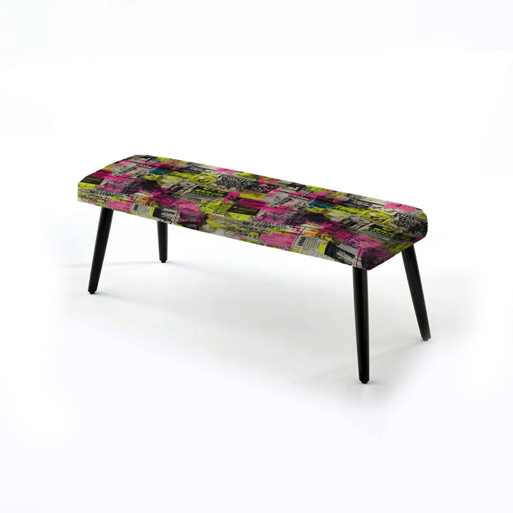 Popart Neon Newspaper Collage - Upholstered Accent Bench