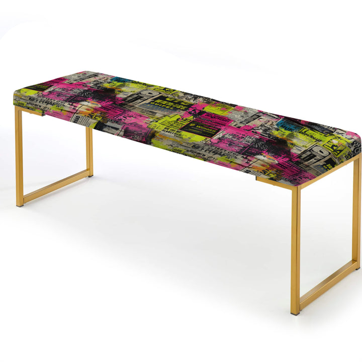 Popart Neon Newspaper Collage - Upholstered Accent Bench