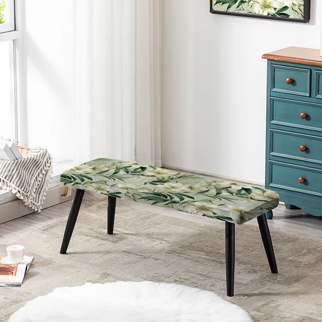 Bamboo Whispers Tropical Pattern - Upholstered Accent Bench