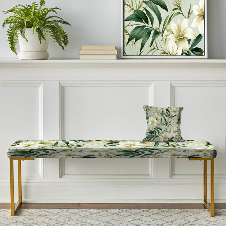 Bamboo Whispers Tropical Pattern - Upholstered Accent Bench