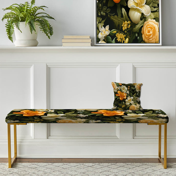 Mango Bloom Tropical Pattern - Upholstered Accent Bench