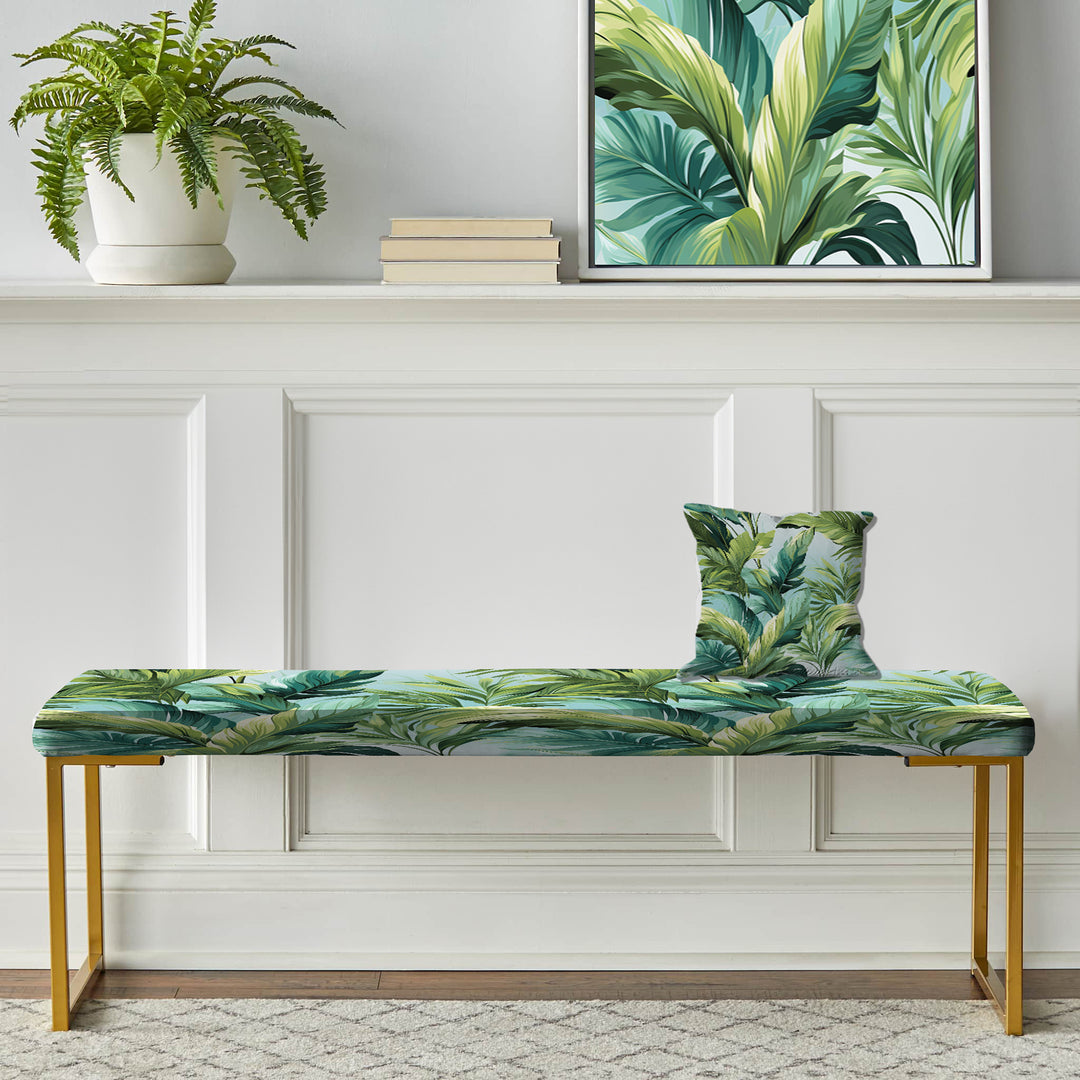 Palm Mirage Tropical Pattern - Upholstered Accent Bench