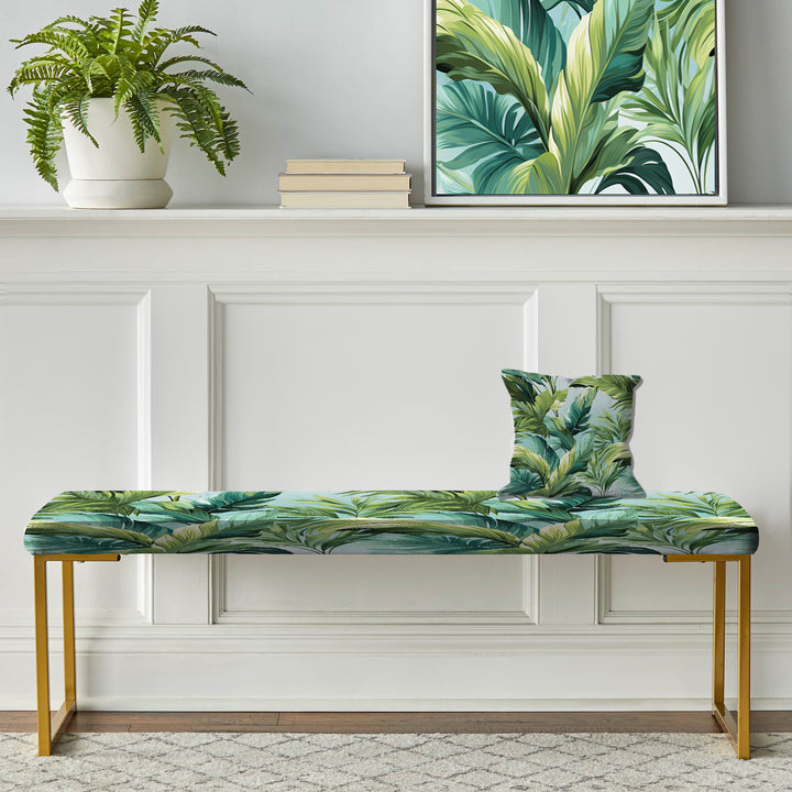 Palm Mirage Tropical Pattern - Upholstered Accent Bench