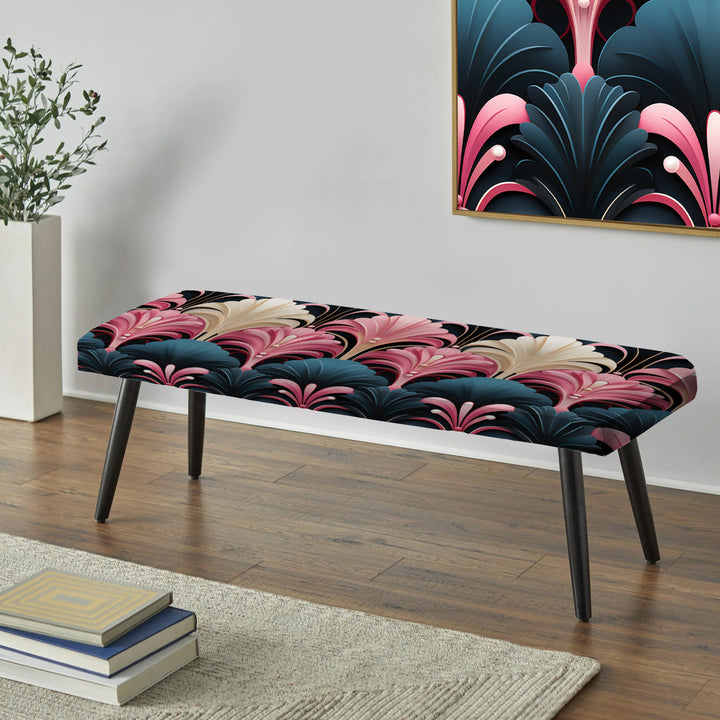 Damask Pink And Blue Art Deco Pattern - Upholstered Accent Bench