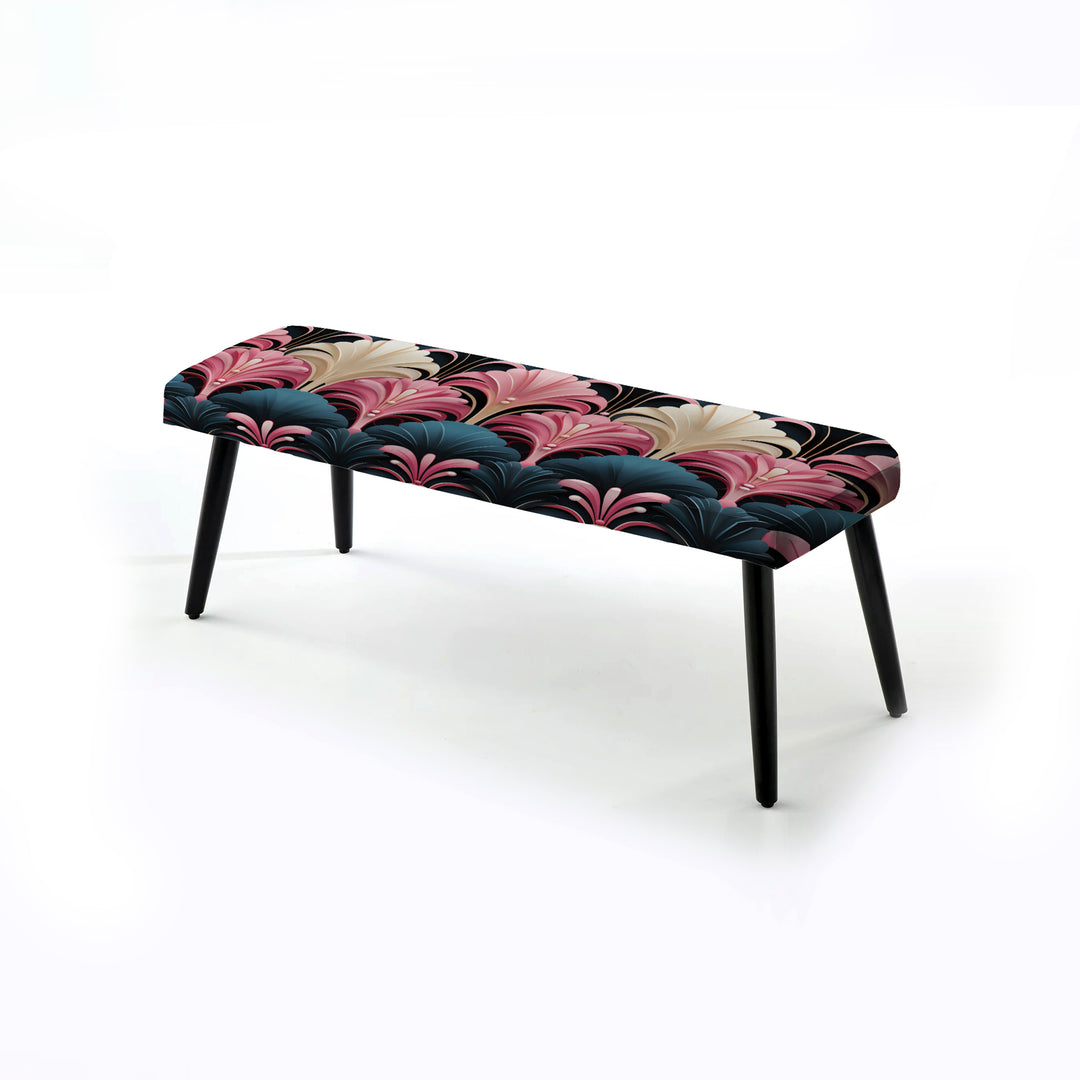 Damask Pink And Blue Art Deco Pattern - Upholstered Accent Bench